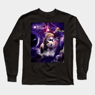 Rainbow Laser Space Cat On Panda Eating Taco Long Sleeve T-Shirt